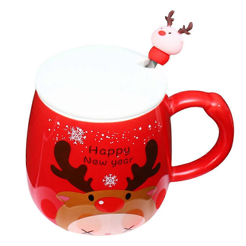 Red Christmas Ceramic Milk Cup for 2Pcs with Elk Pattern for Home