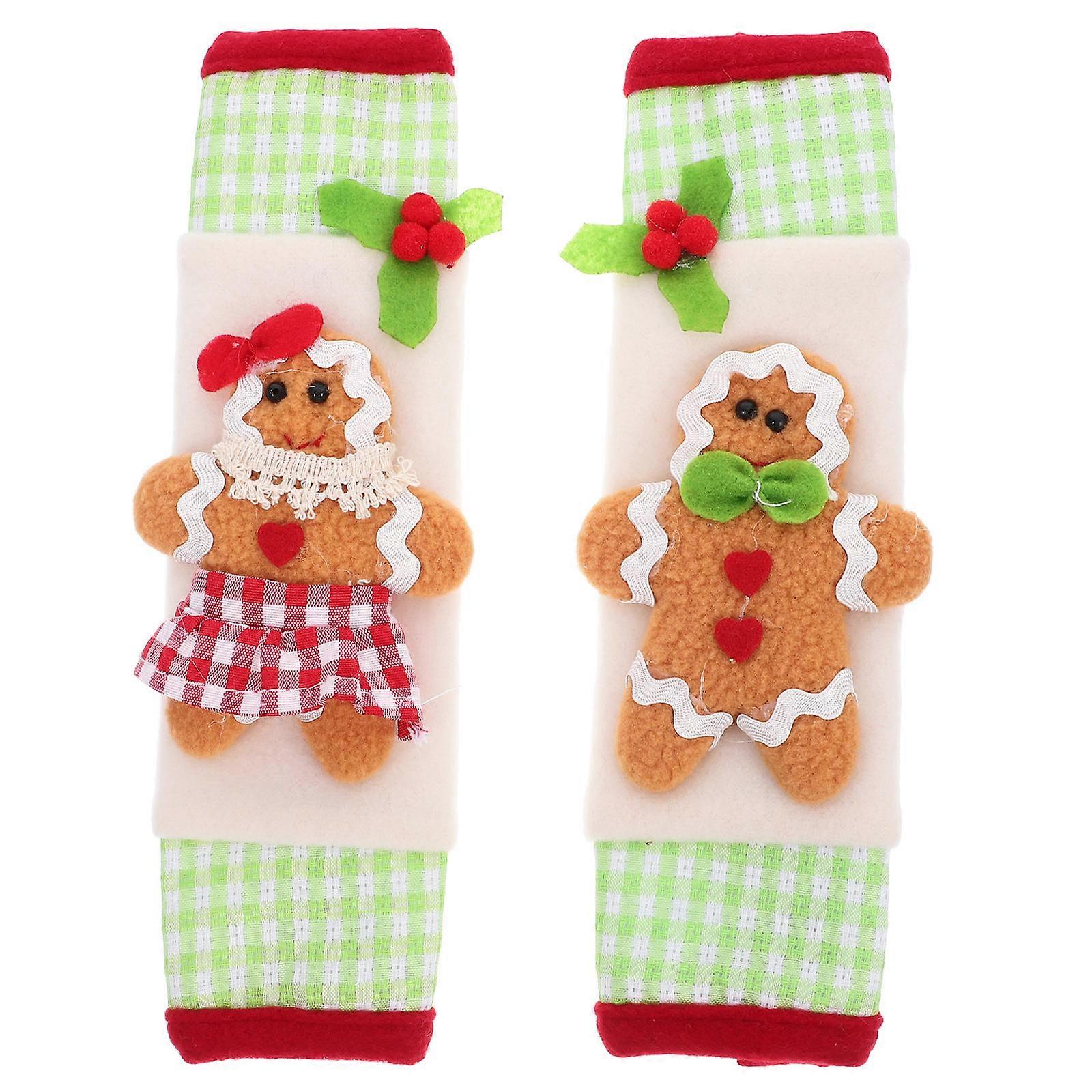 Red Christmas Refrigerator Door Handle Covers Simple Design Use Fridge Protector 23.00X6.30X0.50cm 2Pcs