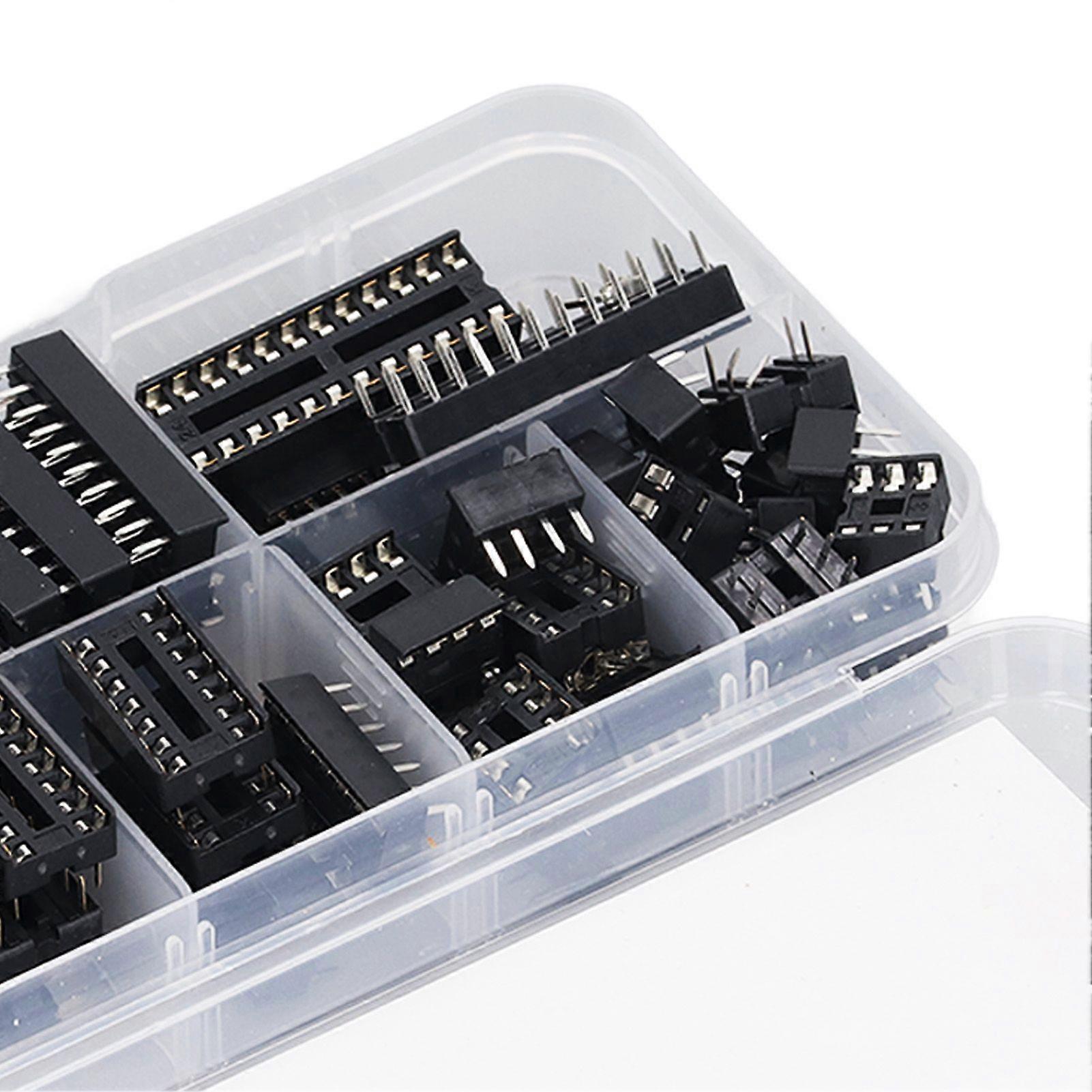 66Pcs IC Chip Socket Insualted Plastic Flat Pin IC Assortment Kit Circuit Components 6P to 28P