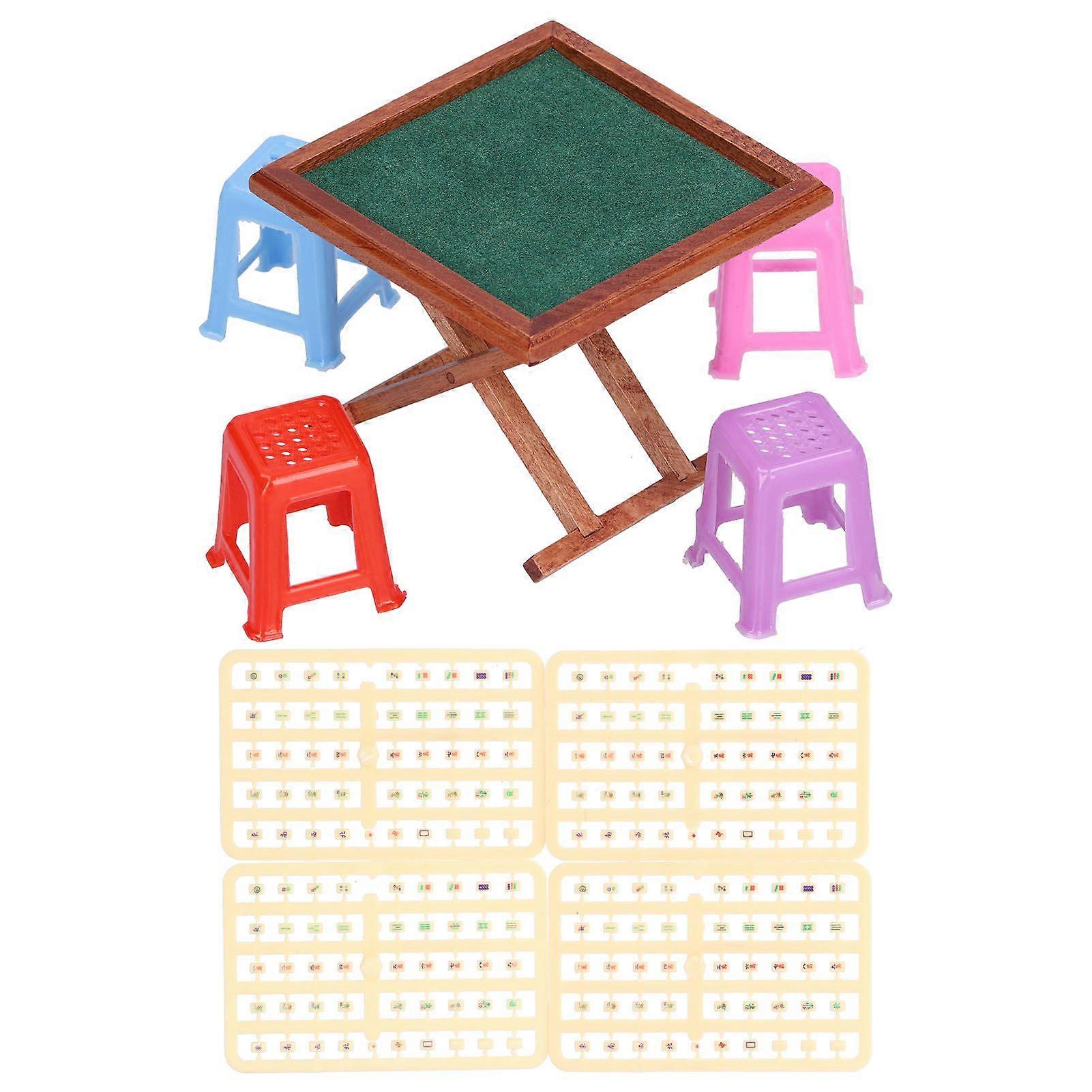 1:12 Dollhouse Miniature Mahjong Table High Simulation Mahjong Table with Chair Mahjong ModelDollhouse Mahjong Table