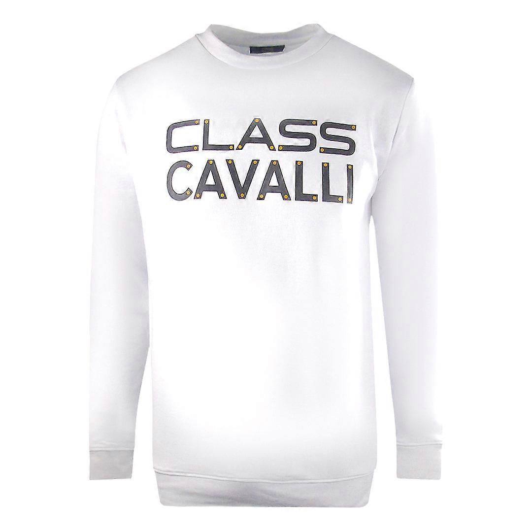 Cavalli Class Large Bold Logo Design White Sweatshirt