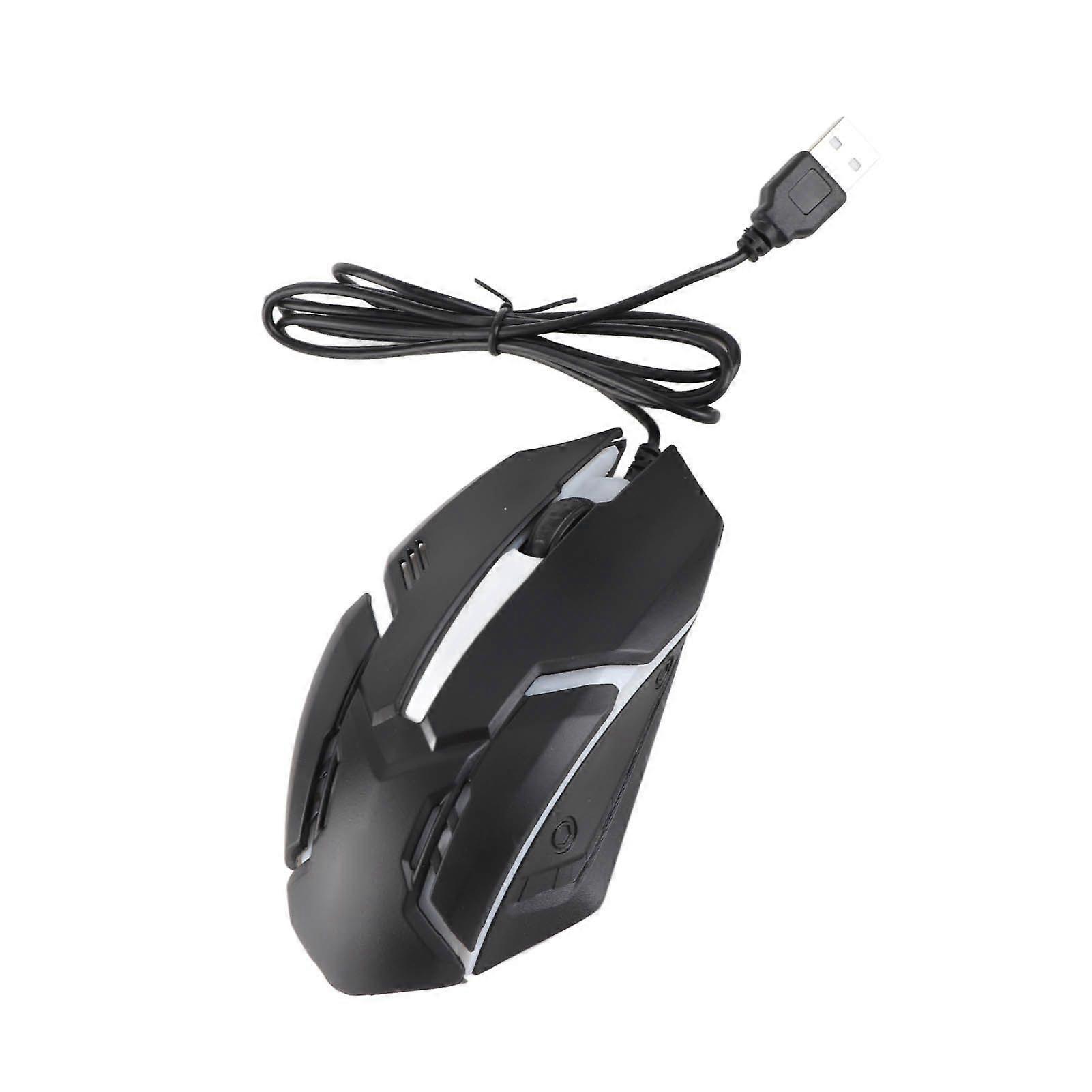 Gaming Mouse RGB Glowing Breathing Light 1600 DPI 3D Scroll Wheel Ergonomic Wired USB Computer Mouse for PC Le noir
