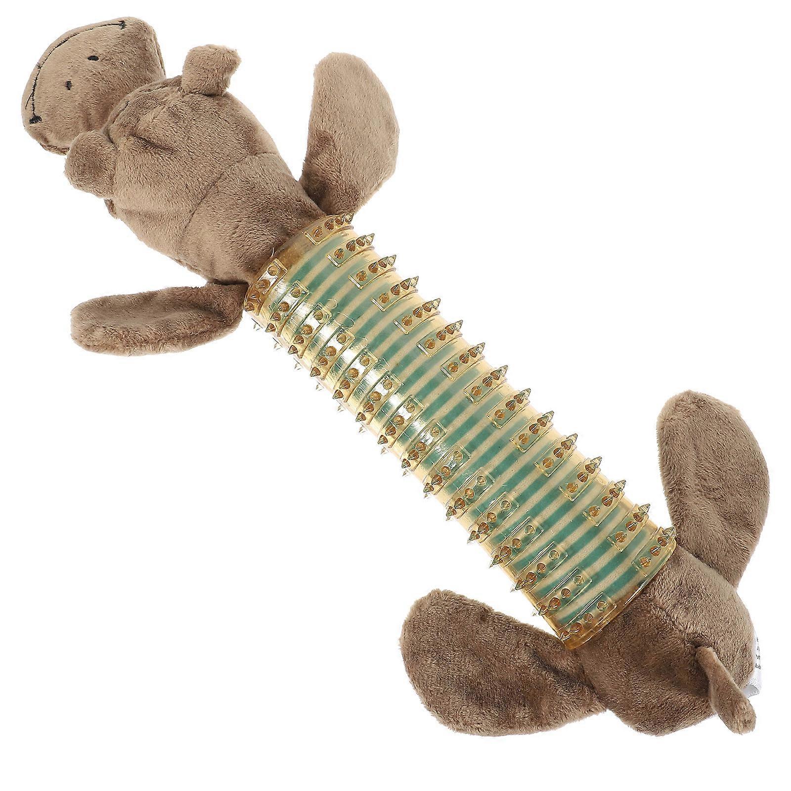 Dog Chew Toy for Puppy Biting 2Pcs Plush Animal Shaped Plaything Brown