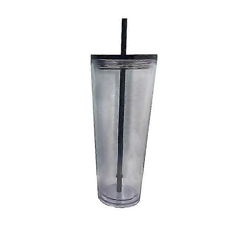 For 1pc Straw Cup With Lid Double Layer Transparent Plastic Cup Reusable Coffee Cup Plastic