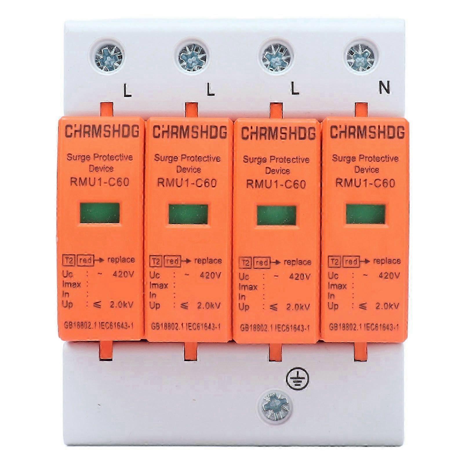 4P Surge Protective Device DIN Rail Mounting Arrester Protector with Indicator AC 420V RMU1C60Imax60kA