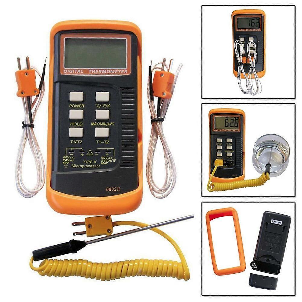 Dual Channel K Type Digital Thermocouple Thermometer 6802 II, 2 Sensors & Probe
