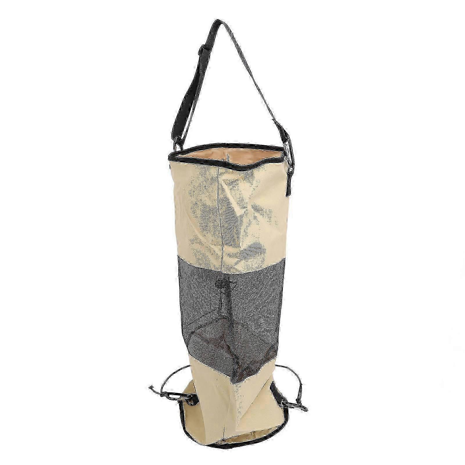 Reusable Nylon Mesh Boat Trash Bag with Lanyard, Portable Marine Waste Container for Outdoor Seaside, Khaki