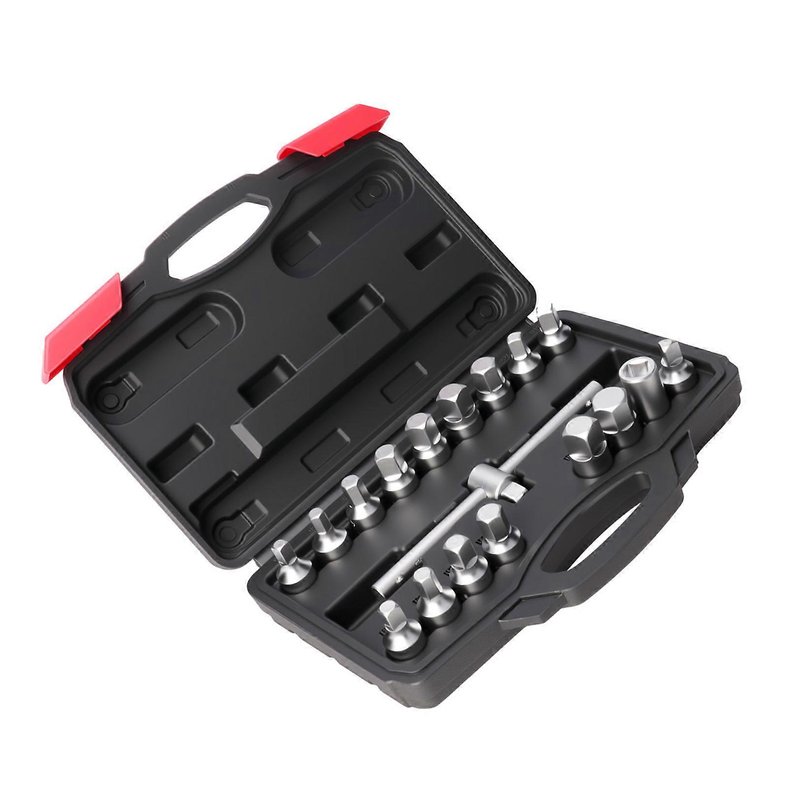 18 Piece Vehicle Professional Grade Socket Wrench Set With Universal Lever Ergonomic Handle And Alloy Steel Construction Multicolor