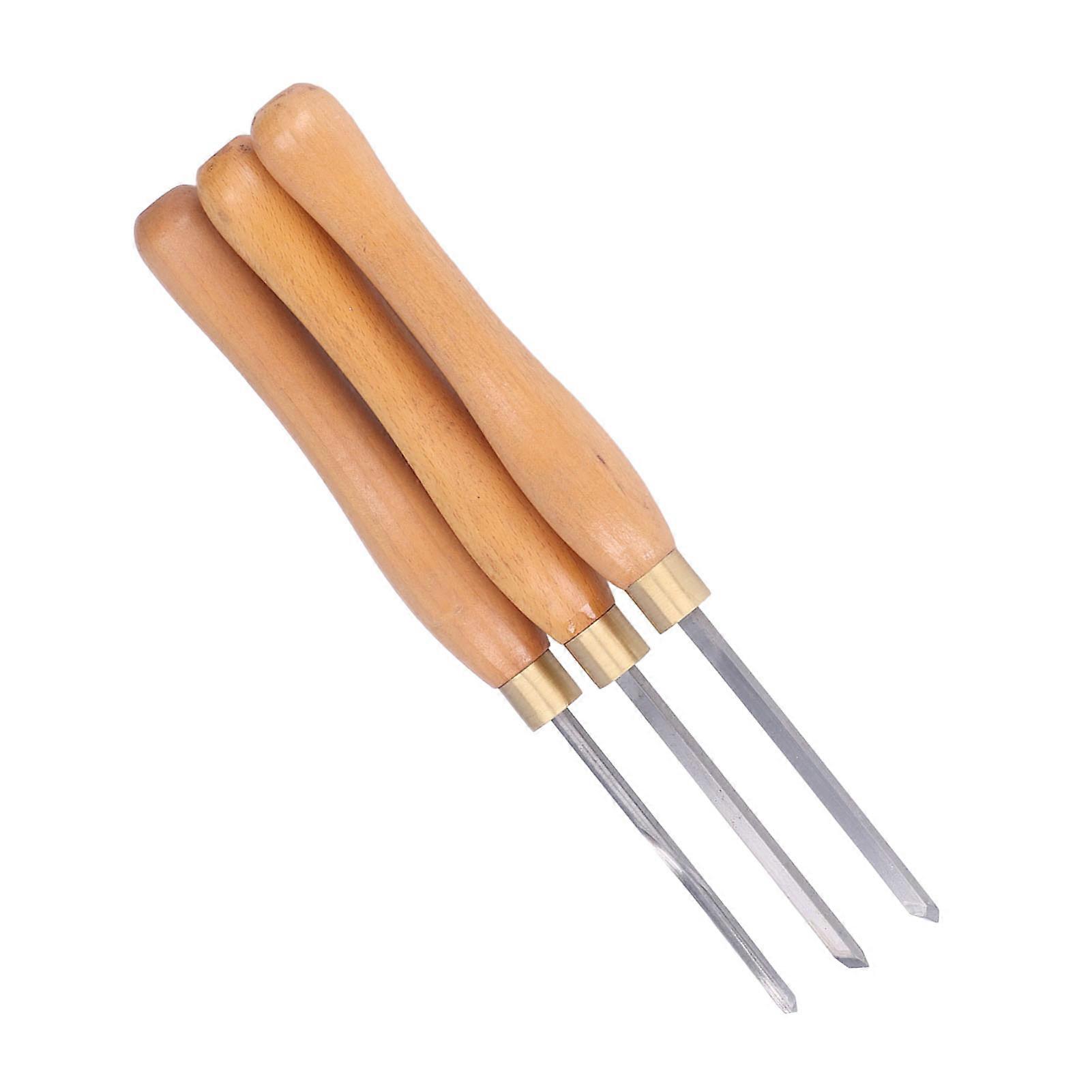 3Pcs Wood Lathe Turning Tool Chisel Beech Handle Steel Insert for Woodworking DIY