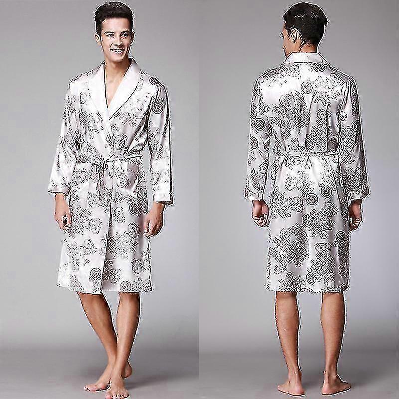 طقم بيجامات رجالي حريرية بأكمام طويلة، ملابس نوم فاخرة، رداء حمام منزلي