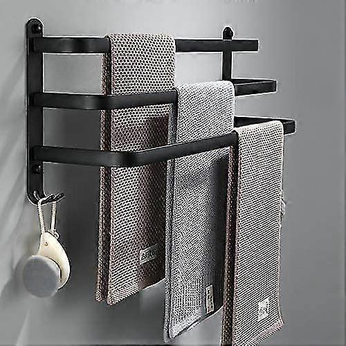 バスルームタオルラック、シャワーとキッチン用の黒い壁掛けタオルバー、ダブルフック付き防水ドアバー