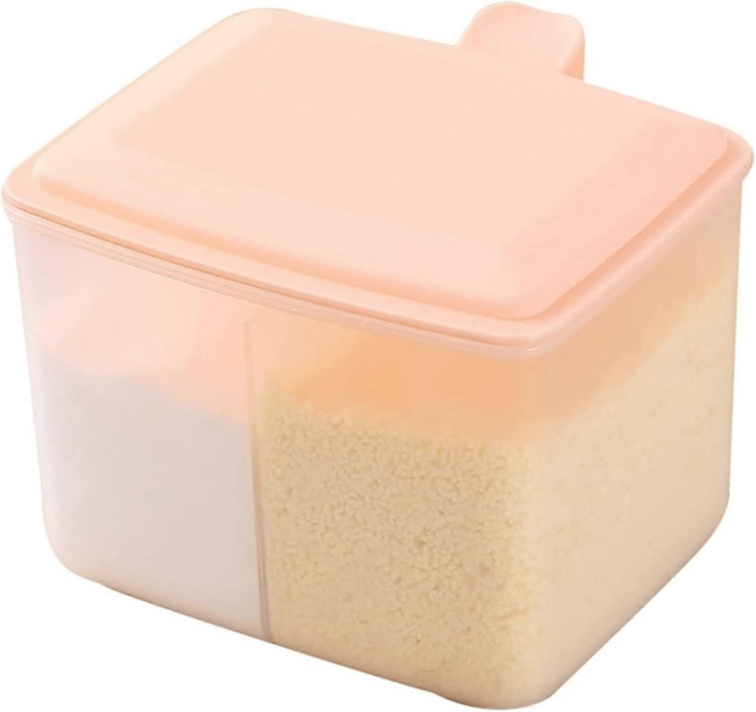 Spice Jar Container with Lid and Spoon, 2Grid Transparent Seasoning Box for Kitchen Storage