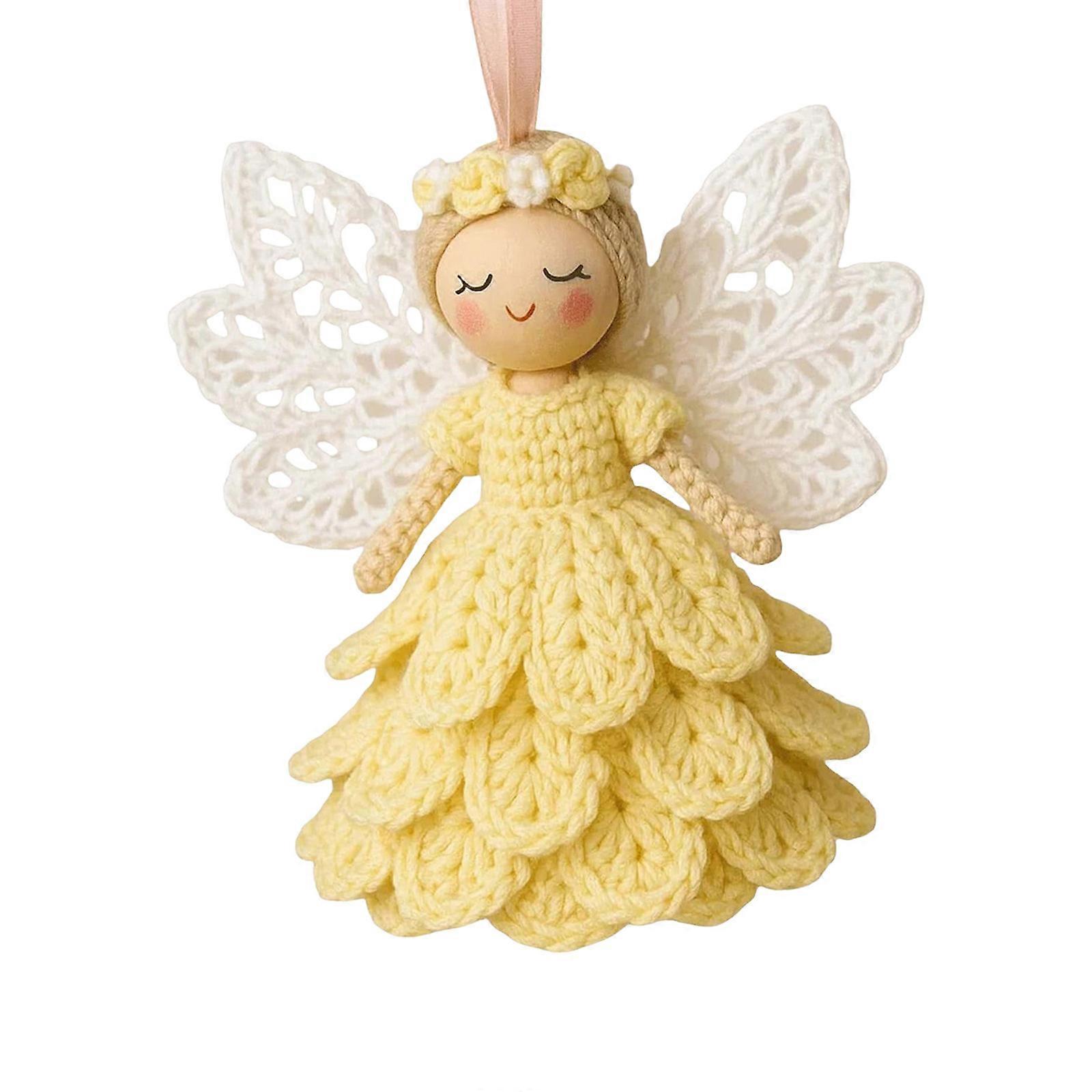 Crochet Christmas Angel Ornament Set For Beginner Adult Handmade Craft With Step-by-Step Tutorial Instruction Hook Yarn  Yellow