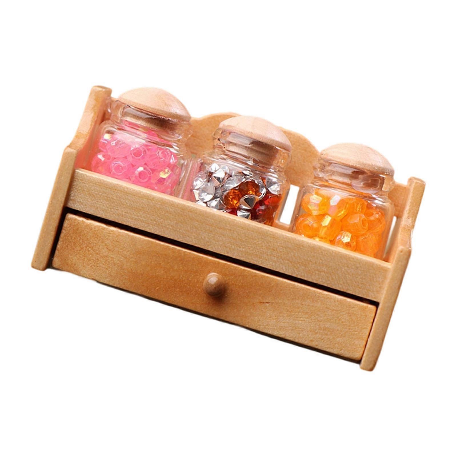 Realistic 1/12 Kitchen Shelf With Spice Bottles Craft Model Project Miniature Scene Display Decors Doll House Essential  Log color