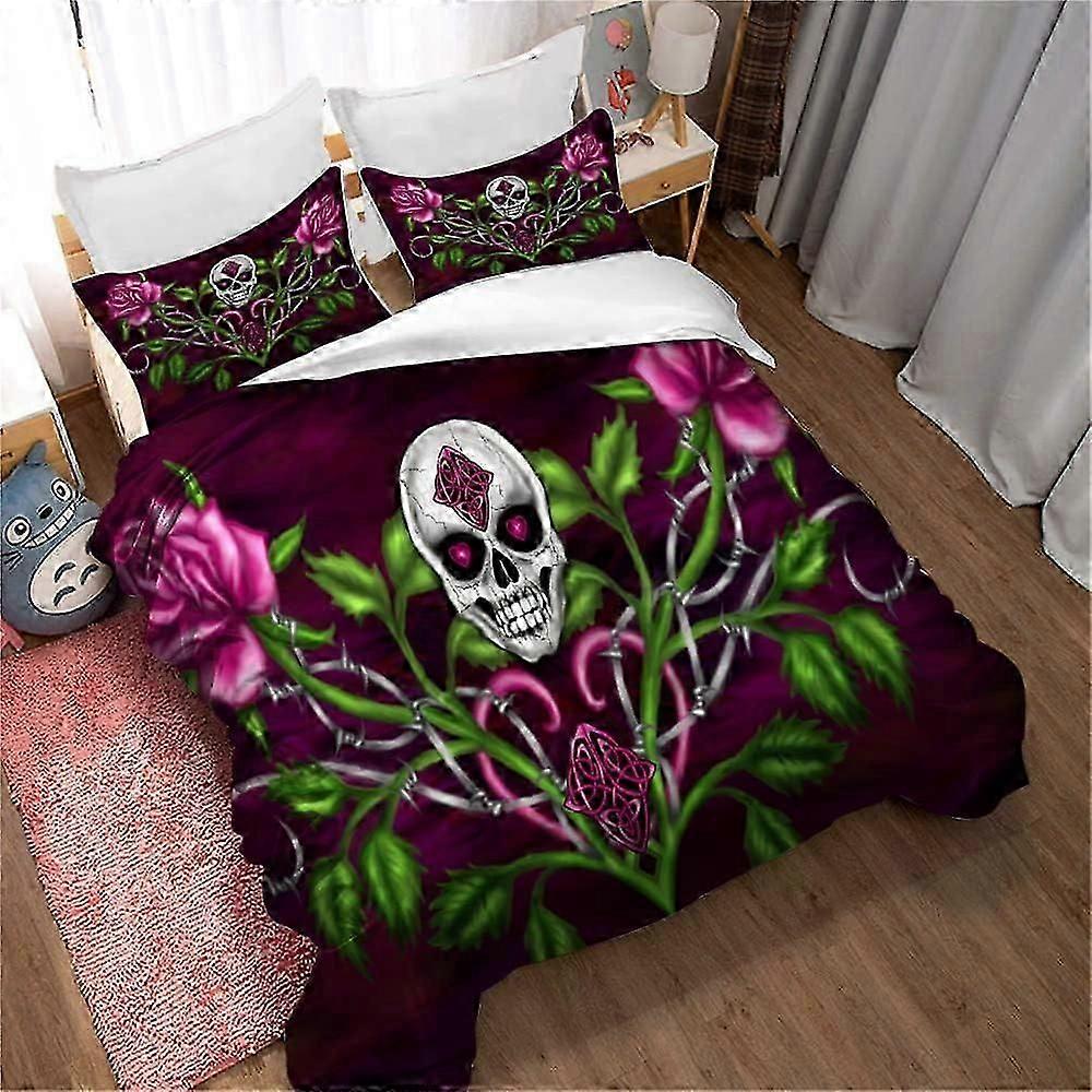 Algodão egípcio gótico caveira Roupa de cama conjunto edredom capa conjunto lençol cama macia Queen Size capa edredom )