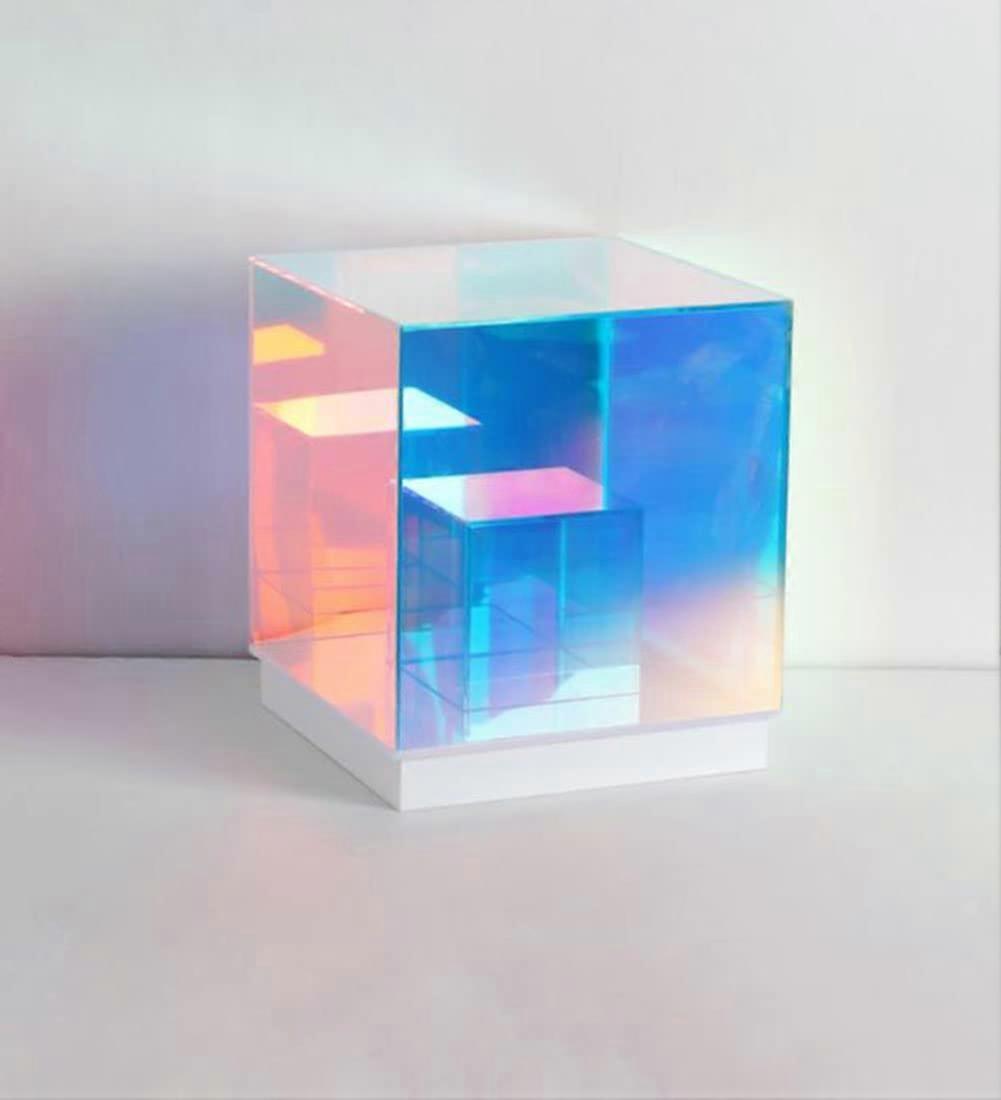 Glass Acrylic Table Lamp Infinity Mirror Desk Lamp 3D Square Night Light 15X15CM Modern Cube Light