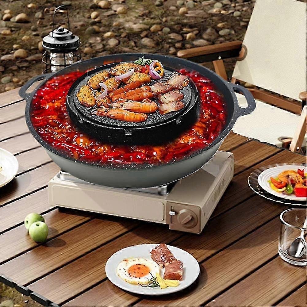 2 In 1 Frying Pan Non-Stick Shabu Pot And Griddle Bbq Shabu Shabu Pot With Grill