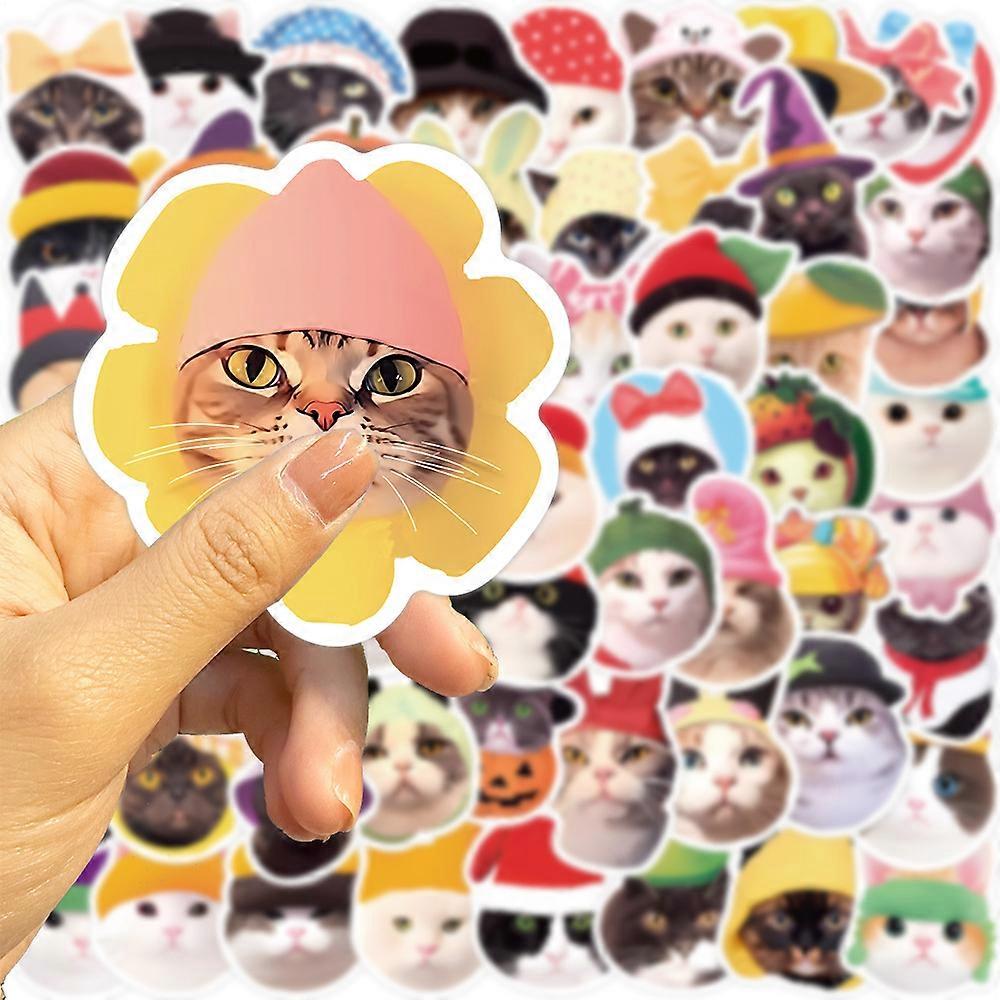 59 Cartoon Cat Stickers with Hats - Perfect for Customizing Guitars, Notebooks, and Suitcases (DIY Waterproof)