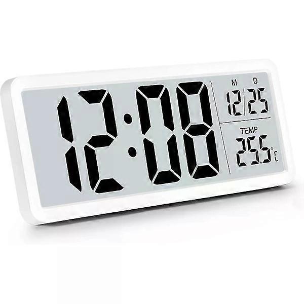Digital Wall Clock Battery Powered, Wall Clock Digital Clock with Large Numbers, Temperature Display, White