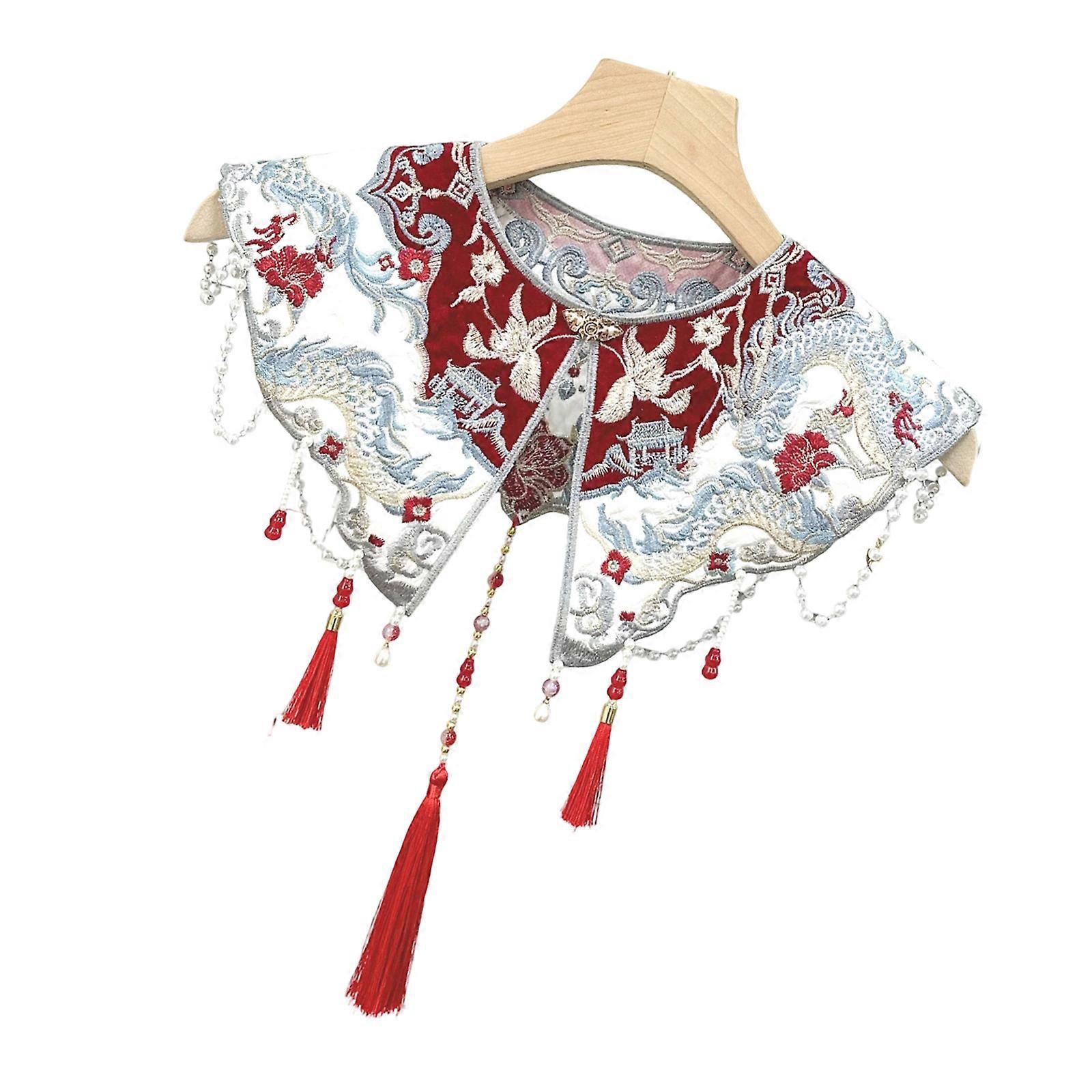 Stylish Detachable Embroidered Collar With Bead Embellishments Soft Polyester Fabric For Blouses And Dresses Multicolor