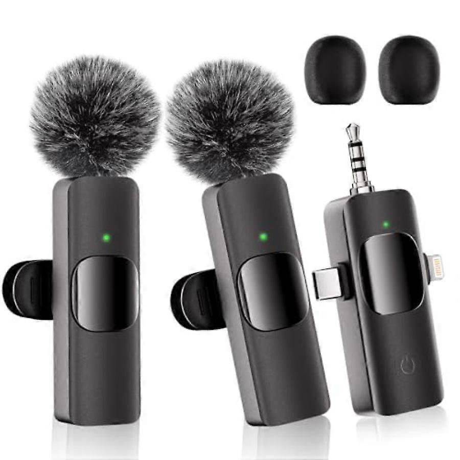 3 in 1 Wireless Lavalier Microphone Cordless Mini Microphone for iPhone Android Camera iPad Laple Mic Crystal Clear Sound Suit