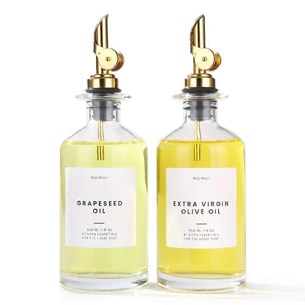 Olive Oil and Vinegar Dispenser Set 350ml Glass Bottles with Pourer, Drip Precision Flow