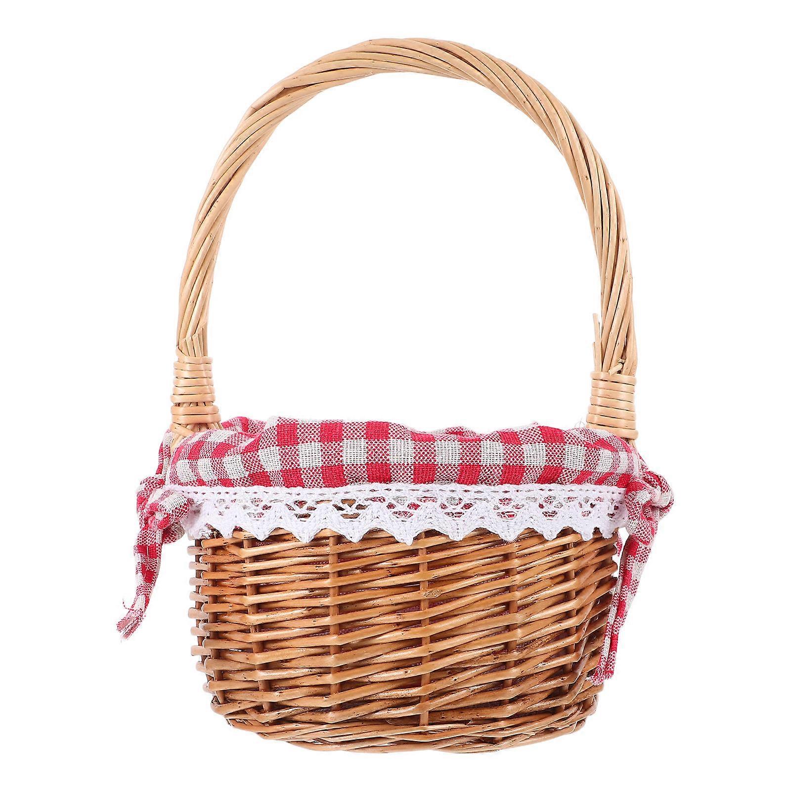 Khaki Wicker Basket with Handle for Decoration and Storage