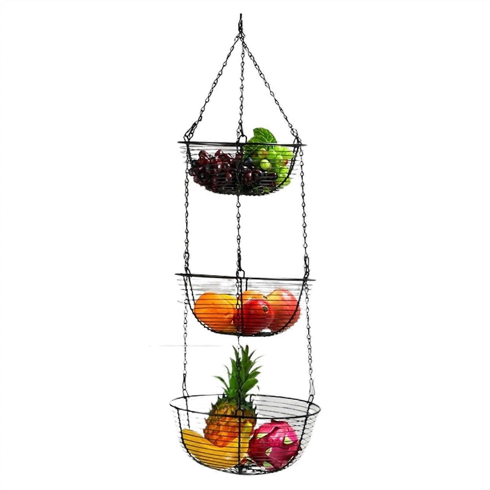 3Tier Hanging Fruit Basket Organizer with Large Capacity RustResistant Wire for Kitchen Storage