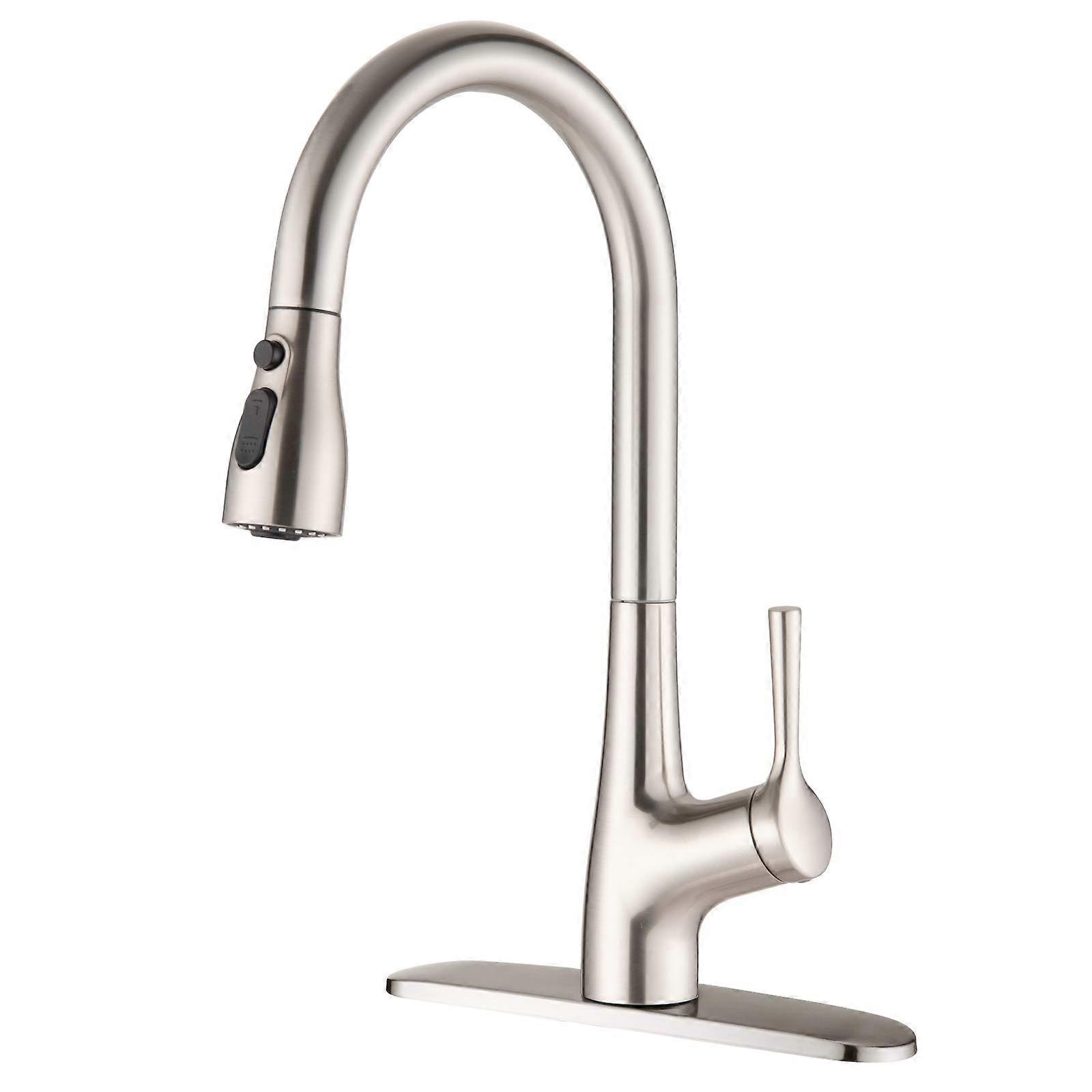 Brushed Nickel Pull Down Kitchen Faucet  Arc Swivel Spout with Three Function Sprayer