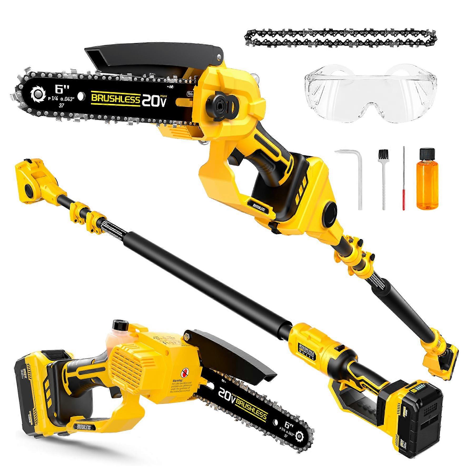 2in1 Cordless Pole Saw and Mini Chainsaw, 20V Brushless, Adjustable Reach, Battery Included