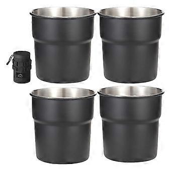 4pcs Stainless Steels Drinking Cup Outdoor Travel Coffees Milk Mugs Replacement Stackable Camping Cup with Cup Cover  Silver