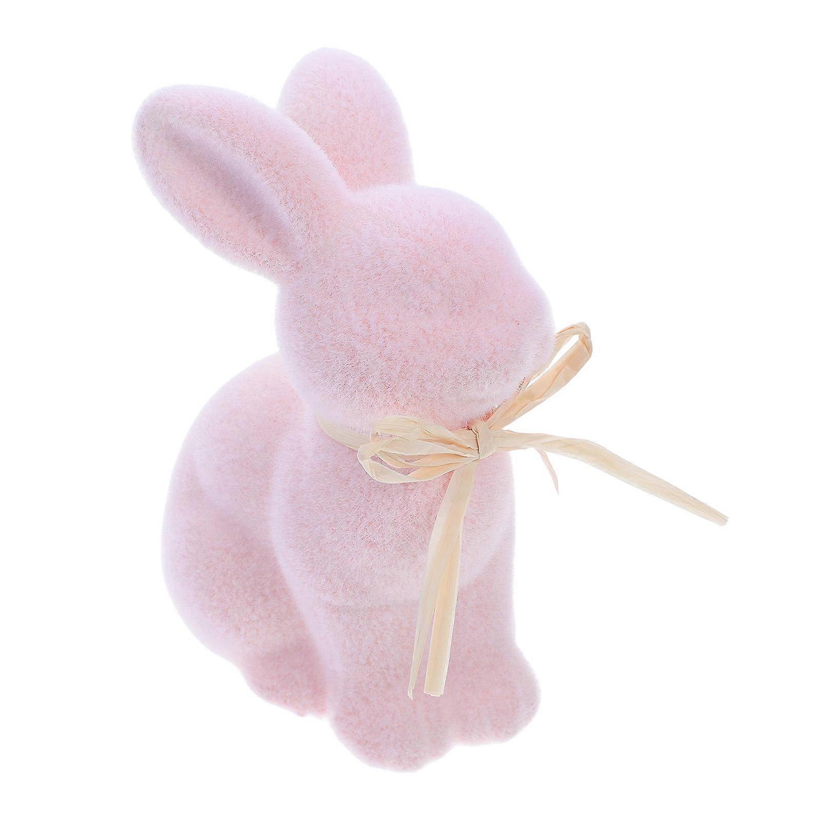 Pink Flocking Rabbit Ornament Easter Bunny Figurine for Party Decoration