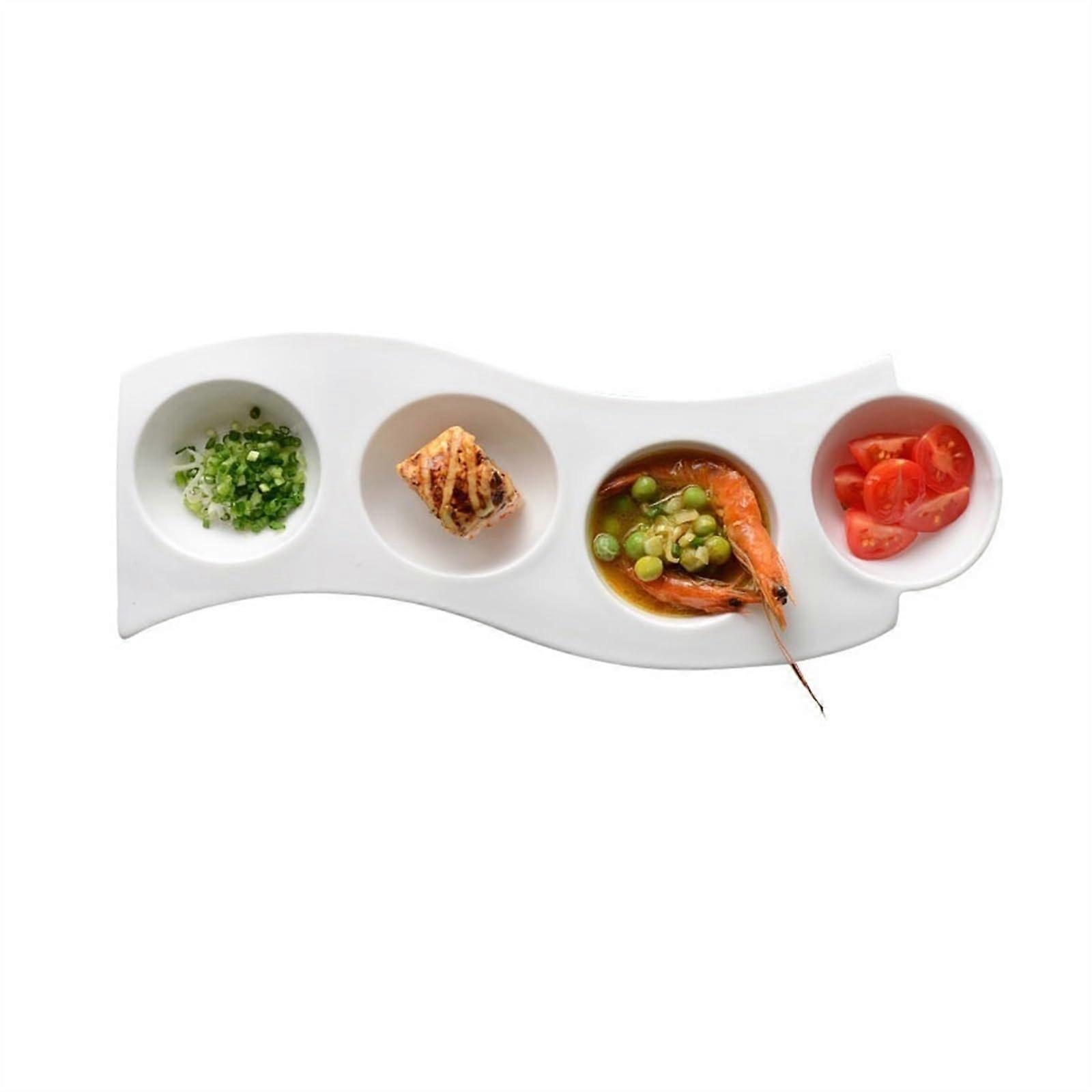 Ceramic Serving Platter with 4 MultiCompartment Snack Bowls for Appetizers and Desserts