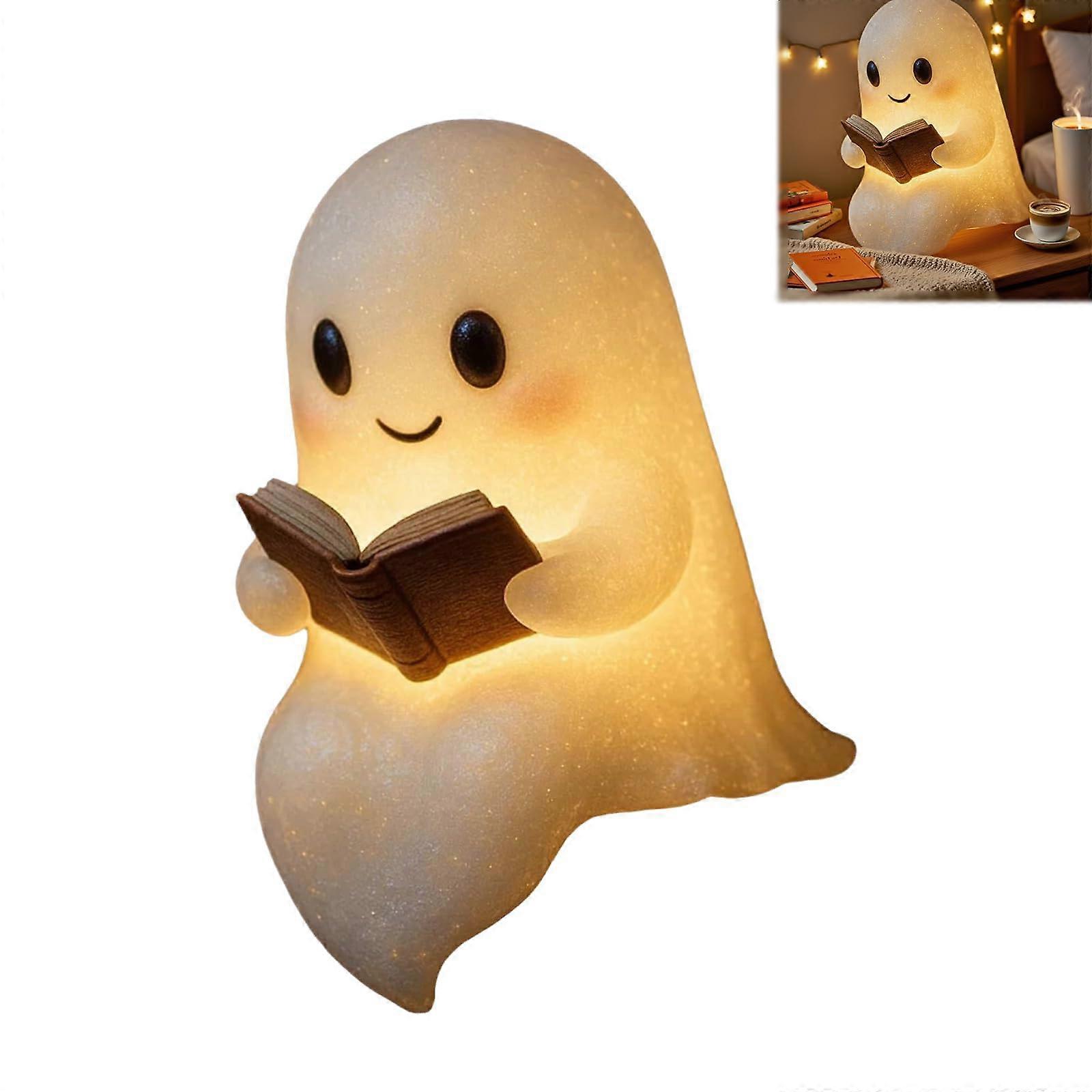 Halloween Ghost Lamp with Cute Resin Design, Battery Operated Warm Light for Bookshelf and Party Decor