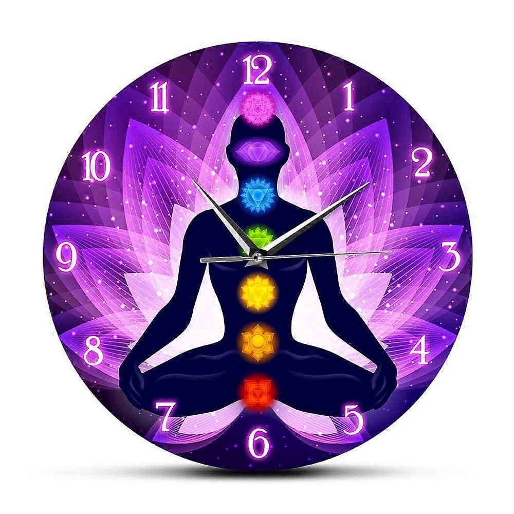 Large Acrylic Silent NonTicking Wall Clock with Meditating Lotus Design and EasyRead Display