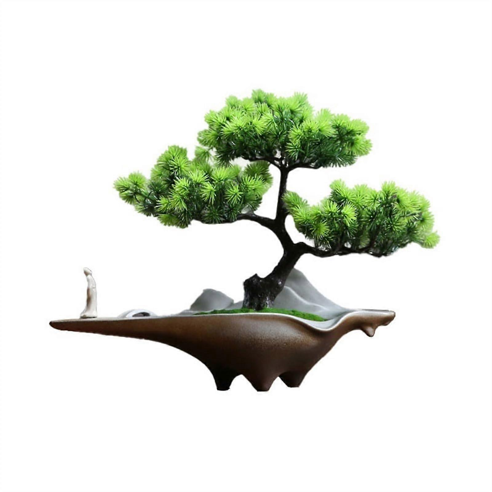 Artificial Bonsai Pine Tree with Realistic Silicone Leaves in Glossy Ceramic Pot for Home or Office