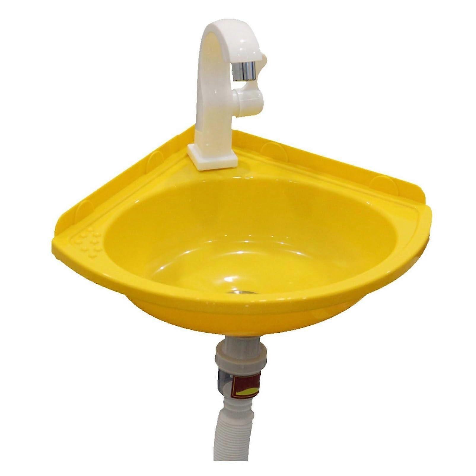 Plastic Corner Sink Wall Mounted Mini Hand Basin for Small Bathroom RV Caravan Camping Yellow