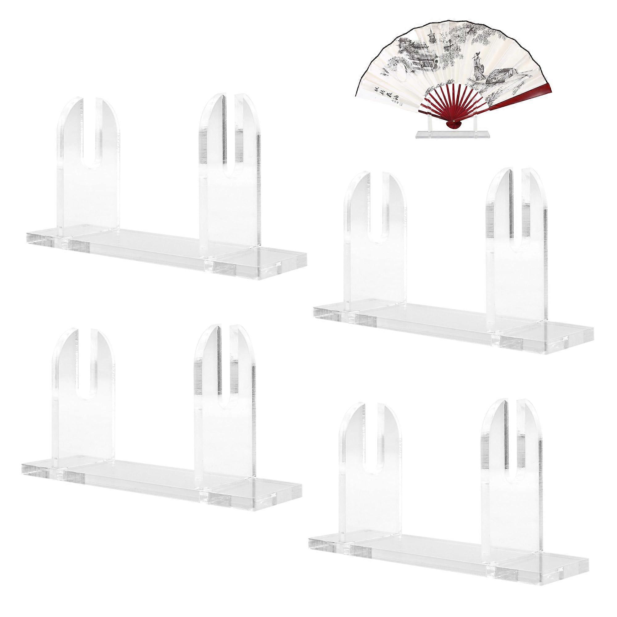 Clear Acrylic Fan Display Stand with Secure Groove for Folding Hand Fans, Desktop Holder Set of 4