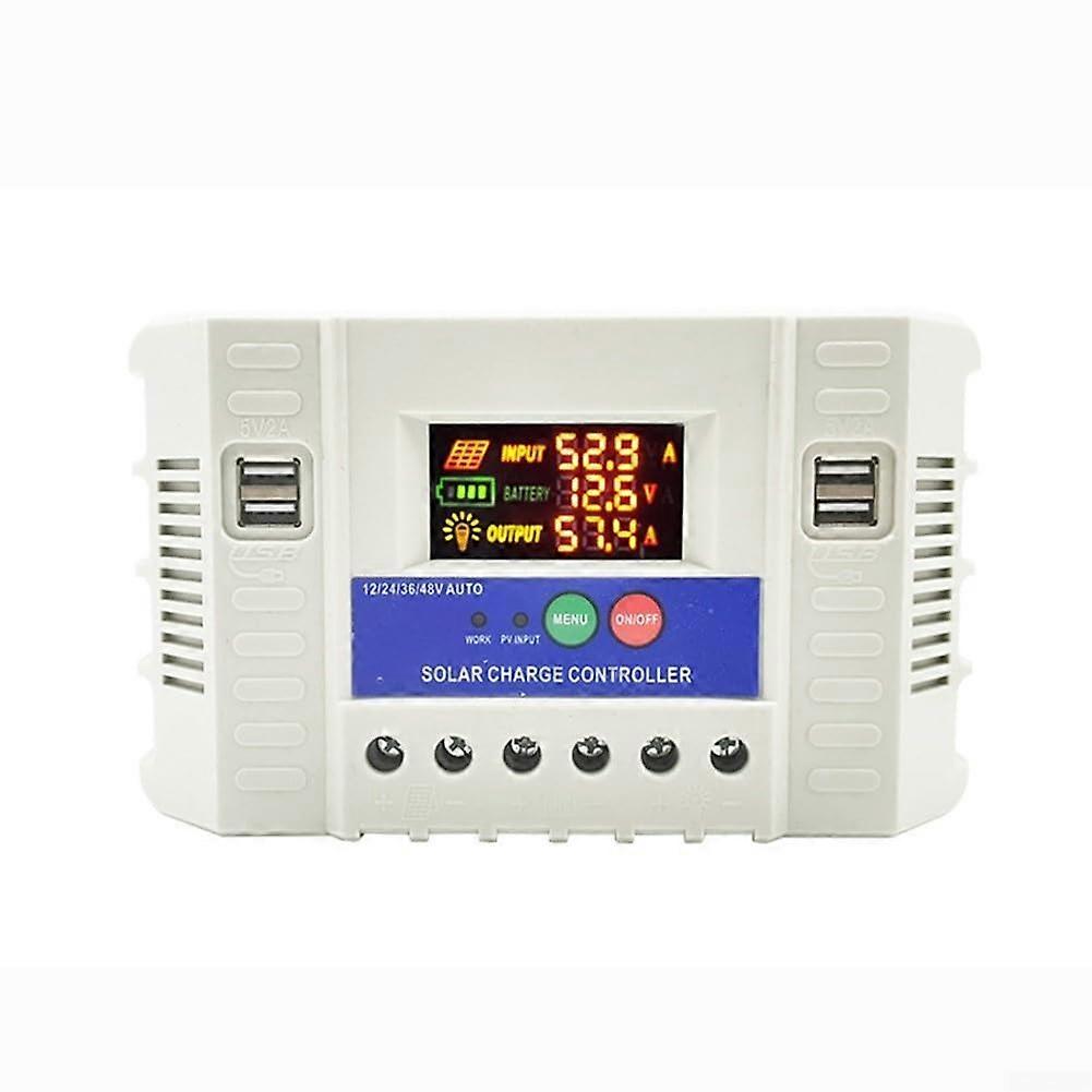 Solar Charge Controller 60A 12V 24V PWM with LCD Display, 4 USB Ports, Battery Protection for RV Boat Off Grid