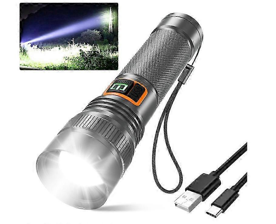 Rechargeable Tactical Flashlight 1200m Beam, Zoomable, IPX6 Waterproof, USB-C
