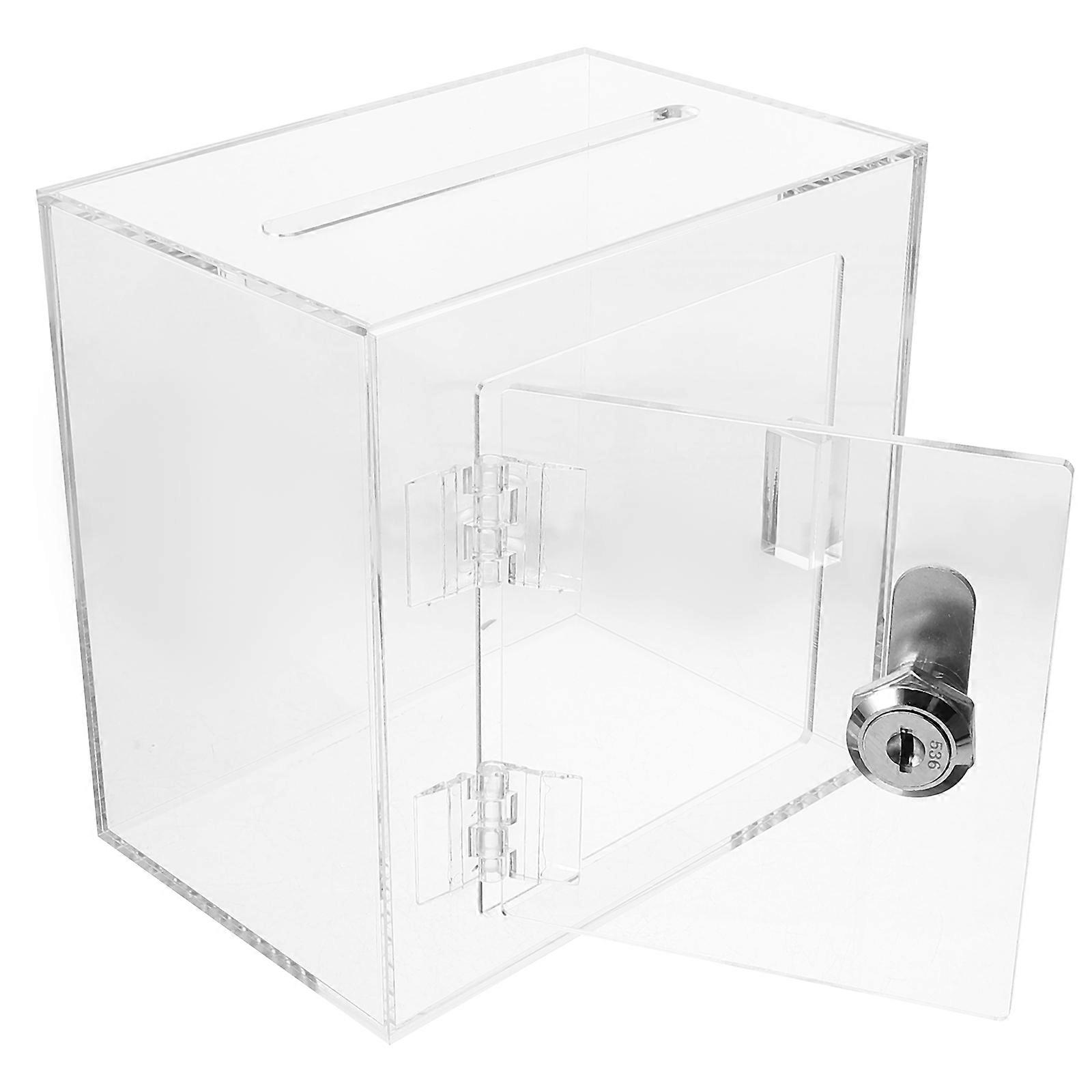 Clear Donation Box Acrylic for Fundraising with Lock 2Pcs Transparent