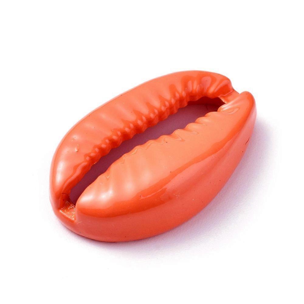 Baking Painted Alloy Beads Cowrie Shell Shape Orange 19.4x12.5x5mm