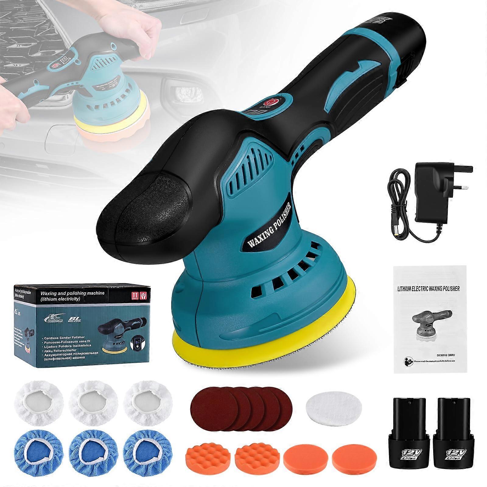 Cordless Car Polisher Kit 12V 8Speed Variable Control 125mm Buffer with 2 Fast Charging Batteries