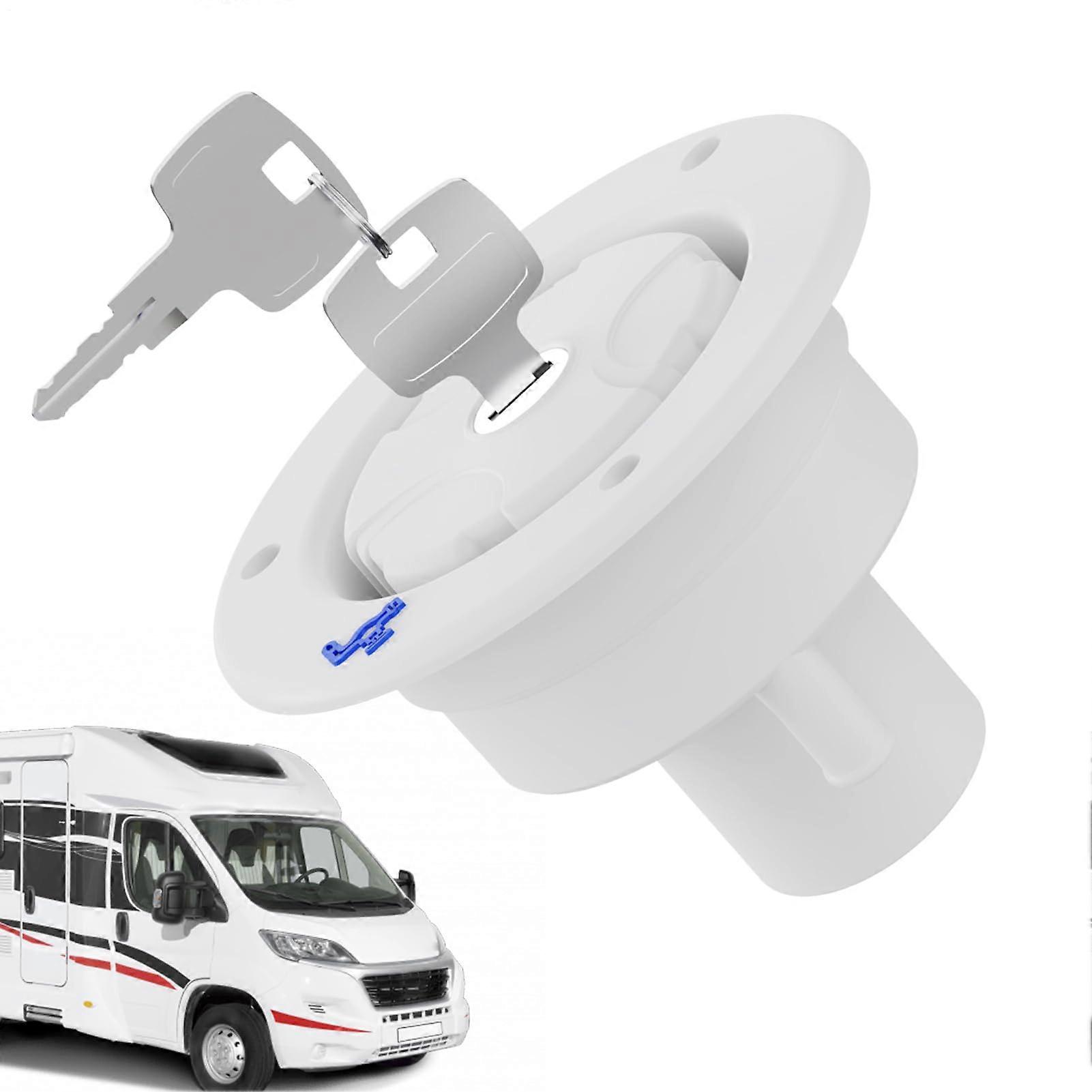 Lockable RV Water Inlet with Keys, Tilted NoSplash Valve, TemperatureResistant Trailer Connection White