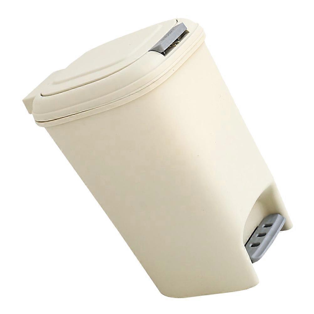 Beige Step Trash Can with Lid for Bathroom Use 8L Capacity PP Material