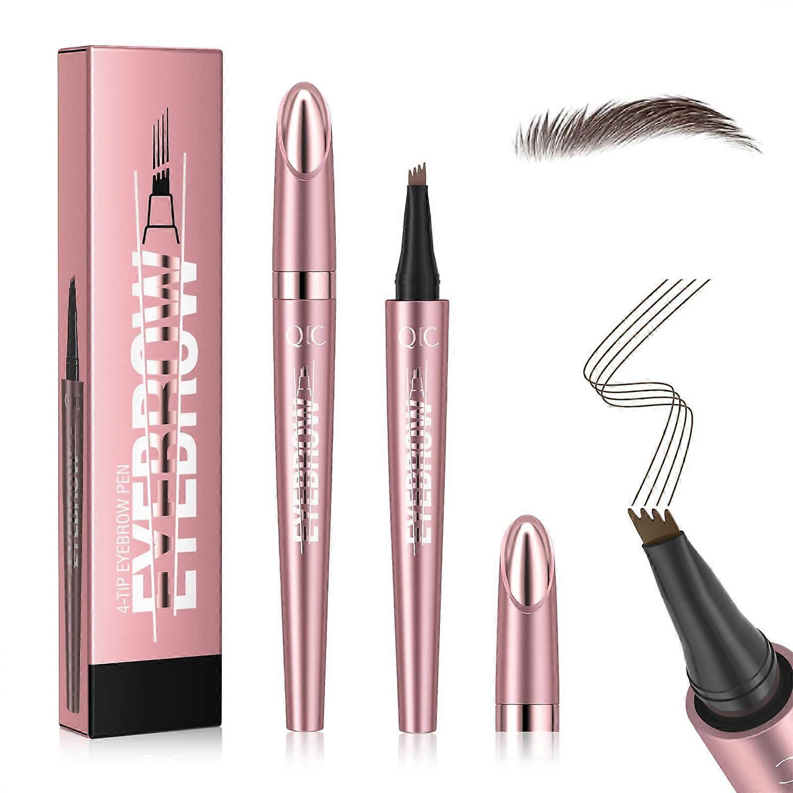 Waterproof Eyebrow Pencil with 4 Fork Tip, SmudgeProof Microblading Pen for Natural Dark Brown Brows