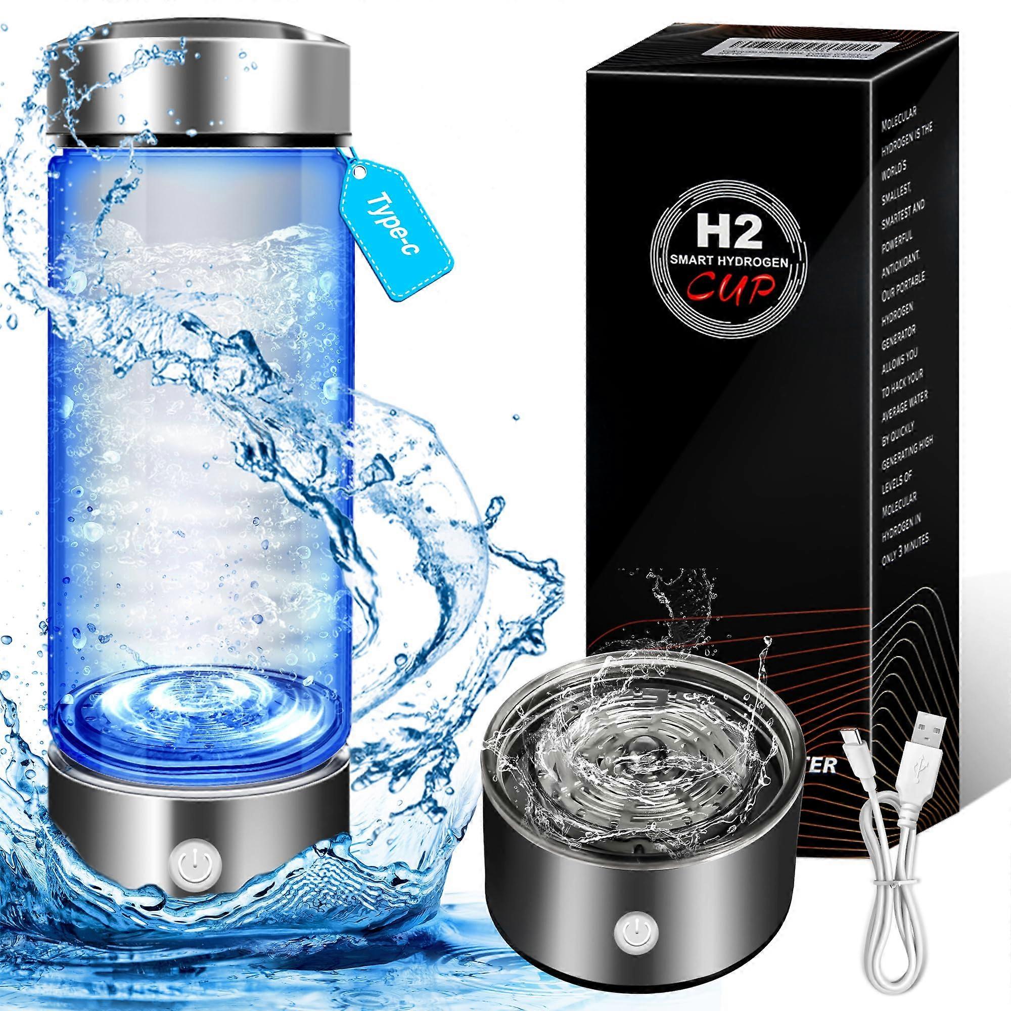 Hydrogen Water Bottle Generator 3Min Electrolysis SPE PEM Tech USB Rechargeable 420ml Silver