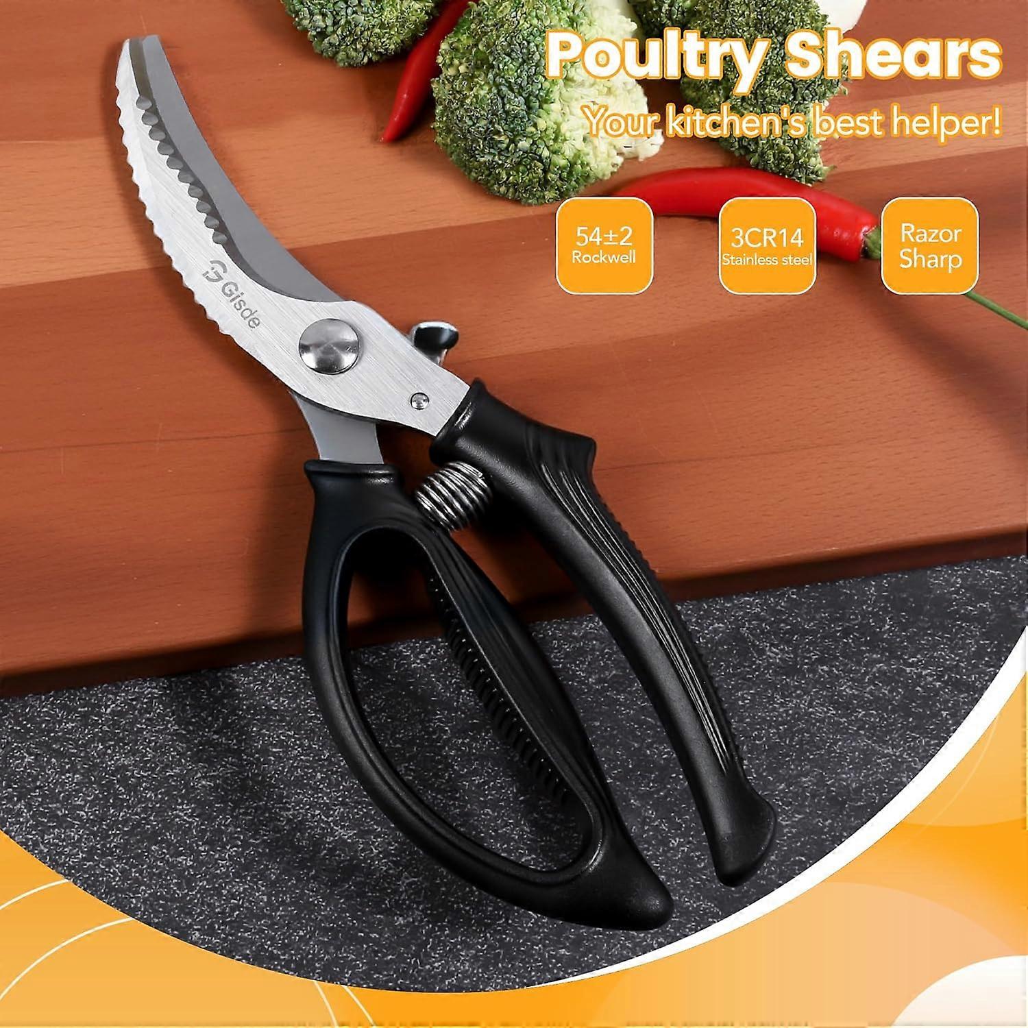 Heavy Duty Kitchen Shears Poultry Scissors with Spring Loaded Grip for Meat and Bone Cutting