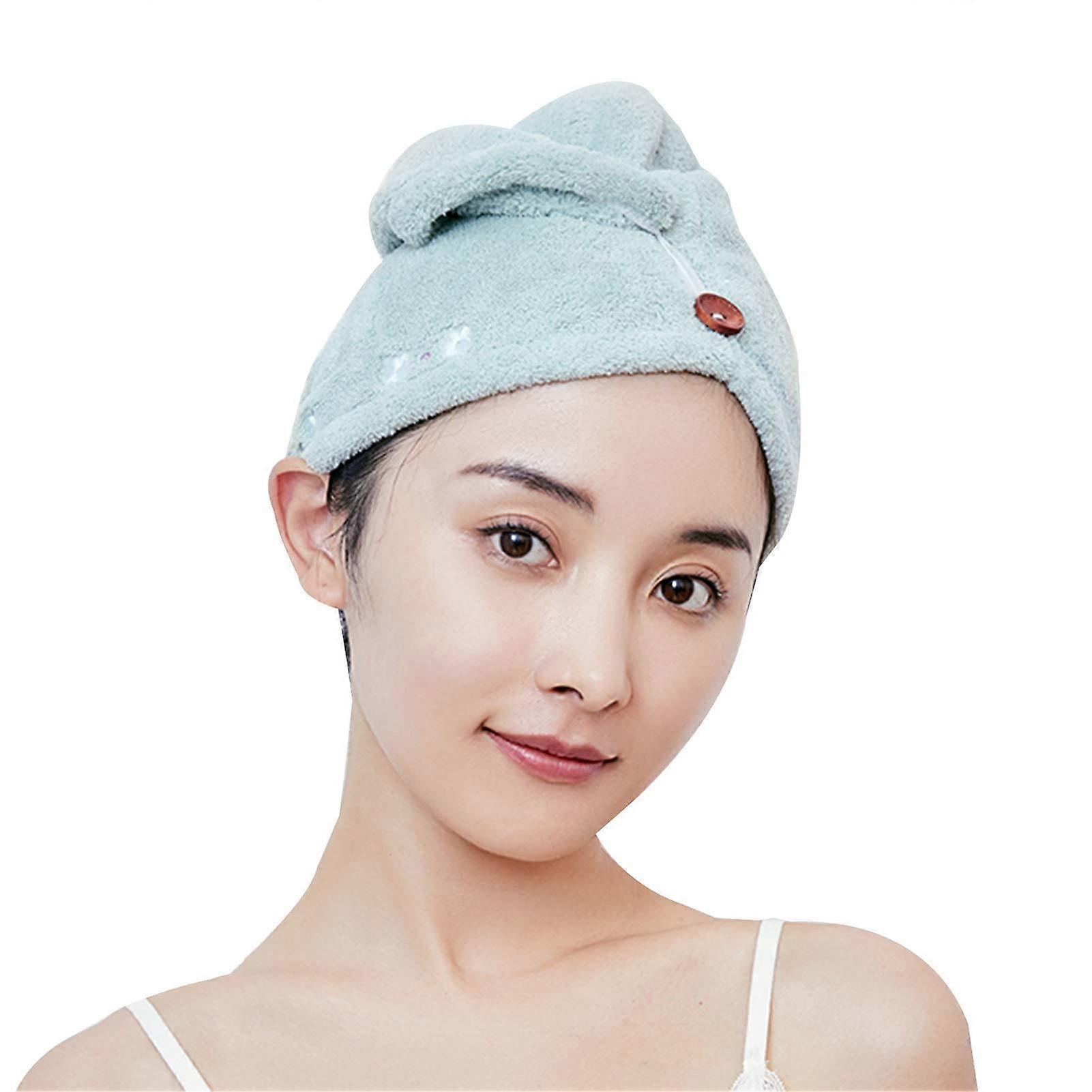 Microfiber Hair Towel Wrap for Women Fast Drying Light Blue with Secure Button Closure