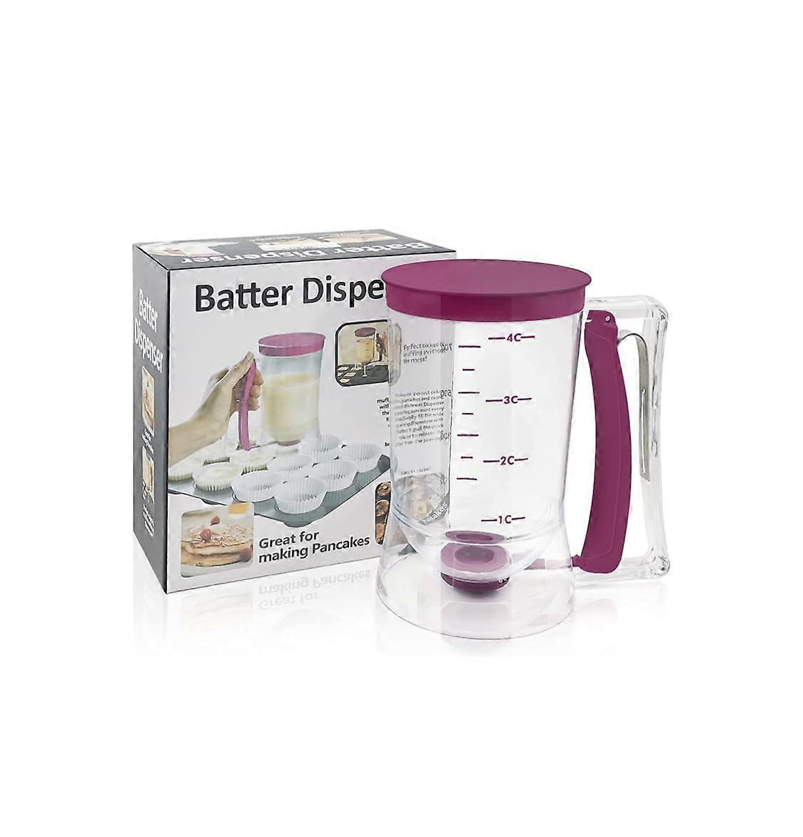 Batter Dispenser for Pancakes Waffles Cupcakes with Precision Portion Control, 4 Cup Purple